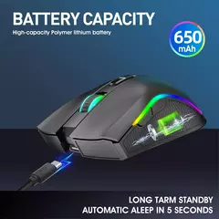 Imagem do HXSJ-T69 Mouse mecânico sem fio para jogos, 2.4G, RGB, ergonômico, 7 botões programáveis, 4800DPI, Office Gamer