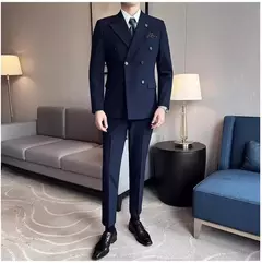Imagem do Vestido de smoking de casamento de três peças para homens, terno de negócios, social, cor sólida, trespassado, noivo, moda, jaqueta, calça, colete, novo