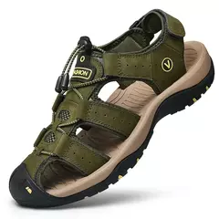 Sapatos masculinos casuais de couro genuíno, sandálias masculinas ao ar livre, sapatos romanos de praia, plus size 38-48, verão - loja online