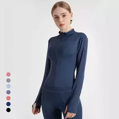 Fato de treino de mangas compridas Slim Fit para mulheres, casaco fitness, tops de ioga com buracos, jaqueta de ginástica, moletom de treino 2024 na internet