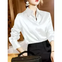 Elegante cetim camisa de manga comprida feminina, blusas de escritório, roupas femininas finas, moda casual, tendência, verão, 2024 - loja online