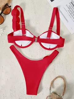 Maiô feminino em X, conjunto de biquíni branco, moda praia estilo coreano, maiô vermelho, moda praia, conjunto de 2 peças, 2024