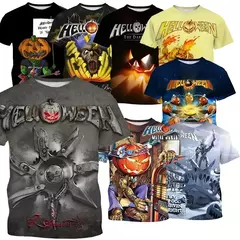 Banda de rock heavy metal masculina camiseta de Halloween, gola redonda, manga curta, top unissex casual, novo, venda quente, impresso em 3D, 2024 na internet