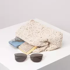Imagem do Saco de palha com padrão oco, simples e casual saco estilo boêmio com clipe, para férias, saco de praia (padrão aleatório)