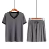 Pijama de manga curta modal masculino, conjunto de roupas íntimas soltas, shorts, roupas para casa, plus size, verão, 2 peças