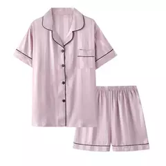 Pijama feminino de seda gelo, manga curta, calça curta, seda de simulação, roupa doméstica, cor sólida, listrado, estudante, conjunto 2 peças, S, L - comprar online