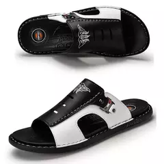 Imagem do Chinelos de couro antiderrapante masculino, sapato de praia resistente ao desgaste, chinelos casuais, sandálias de verão, novo