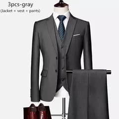 Terno de casamento fino com três peças para homens, conjuntos monocromáticos de negócios e escritório, blazer grande, calça e colete, moda luxo