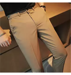 Calça casual slim-fit masculina, fato formal, monocromático, cintura ajustável, festa social, moda empresarial, novo, outono, 2022, 38-28 - loja online