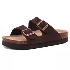 Chinelos Antiderrapantes Kidmi-Camurça para Homens e Mulheres, Mulas Clássicas de Cortiça, Sandálias Fivela Ajustável, Moda Exterior
