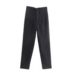 Willshela-Calça reta de cintura alta feminina, calça de zíper frontal, comprimento total, moda feminina chique, vintage na internet