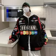 Jaqueta de beisebol M Letter bordada para homens e mulheres, casacos Harajuku, hip-hop, casais estampados, remendo do colégio, jaquetas bomber Y2K - comprar online