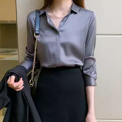 Imagem do Primavera e Verão das Mulheres Manga Longa Commuter Profissional Sólida Chiffon Camisa Mulheres Tops Blusa Mulheres Camisas De Mujer C348