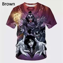 Unisex Music Kiss Graphic Rock Band T-shirt, homens, mulheres, vestuário infantil, estilo Harajuku vintage, Hip-Hop Print Tee, Top solto, Streetwear, 3D