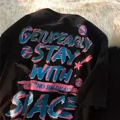 Imagem do Homens e mulheres com impressão de letras superdimensionada camiseta de manga curta, streetwear hip hop, roupas vintage, camiseta solta