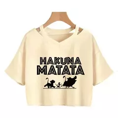 Disney o rei leão colheita topo t camisa recortada harajuku camiseta hakuna matata tshirt feminino topo t roupas femininas - comprar online