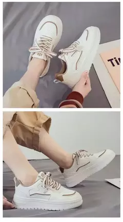 Imagem do Sapatilhas femininas de plataforma, sapatos vulcanizados, sapatos de caminhada casuais, sapatilhas grossas, tênis branco, novo, 2022, 2024