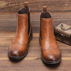 Botas de couro brogue masculinas clássicas, botas Chelsea, estilo americano, Al - comprar online