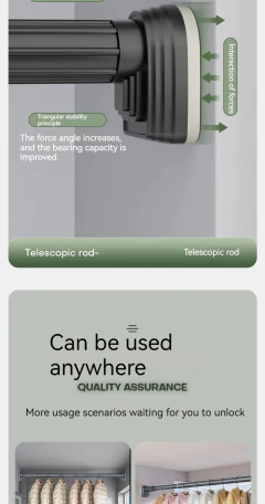 Imagem do Ajustável em Aço Inoxidável Cortina de Chuveiro Rod, Clothes Drying Rack, No-Drill, Telescópico Pólo para Lavandaria, Banheiro, até 2,7 m