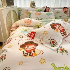 Disney Stitch Cotton Bedding Set for Children, Quilt Cover, Fronha de linho, Lençol, Decoração do quarto, 3 Piece Set, 4 pcs