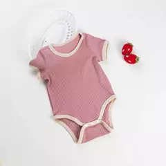 Imagem do Unisex manga curta cor sólida macacão, roupas de bebê, splicing e cores contrastantes, novo, 0 a 2 anos