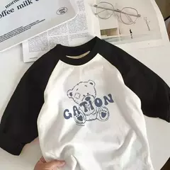 Imagem do T-shirt de manga comprida para menino e menina, top de algodão puro, design cartoon, novo outono e inverno