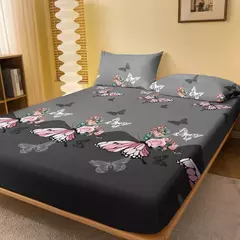 Fosco lençol com borboleta impresso, tampa de cama para quarto, 1 fronhas
