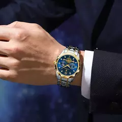 Imagem do Relógio de pulso luxo masculino Poedagar, relógio cronógrafo luminoso impermeável, aço inoxidável, relógios quartzo