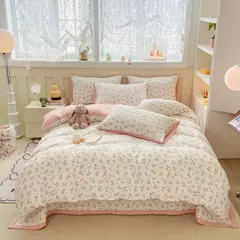 Conjunto de cama infantil com 3 peças, colcha rosa, capa de edredão floral vegetal, padrão de gato, desenhos animados fofos, conjunto de cama para meninas, decoração do quarto - Wolf Magazine