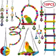 Combinação Brinquedos De Pássaro Conjunto para Pequeno Papagaio, Balanço, Mastigação, Treinamento, Rede De Suspensão, Sino, Perch, Escada - comprar online