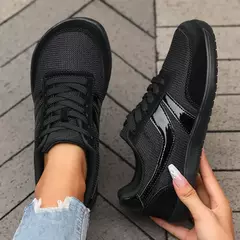 Sapatos femininos tênis dedo do pé largo descalço casual ampla última moda lona preto sapatos de placa plana malha respirável sapatos masculinos na internet