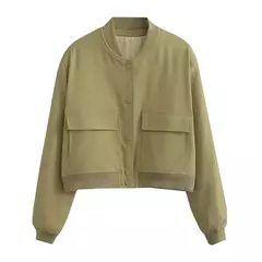 TRAF-Jaqueta bomber feminina de manga comprida com bolsos, casacos vintage, botão frontal, casacos casuais femininos, tops chiques, moda - Wolf Magazine