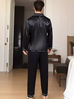 Conjunto de pijama cetim de seda masculino pijama de manga comprida pijama masculino, roupa noturna em casa, espreguiçadeira tamanho grande, camisa de inverno - comprar online