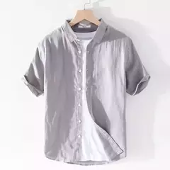 Camisa de linho de algodão manga curta masculina, cor sólida, simples, blusas casuais, tops finos respiráveis básicos, alta qualidade, moda verão - comprar online