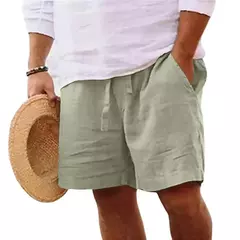 Calça leve de ginástica masculina de linho de cor sólida, shorts de algodão para praia, grande respirável, esporte fitness, verão