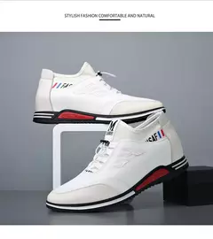 Imagem do Sapato de couro verdadeiro masculino, tênis casual na moda, aumento de altura invisível de 6cm a 8cm, temporada verão