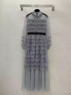 Vestido feminino slim fit plissado em malha, cintura alta, manga longa, retalhamento, vestido feminino de renda, moda outono - loja online
