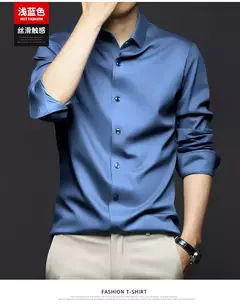 Camisa de seda gelo manga longa masculina, slim fit, suave, anti-rugas, sem engomar, cor sólida, camisas de luxo, 6XL