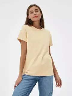 Bornladies-Camiseta solta de manga curta feminina, tops sólidos básicos, camisas de assentamento elegantes, 100% algodão, 230g/?, verão na internet