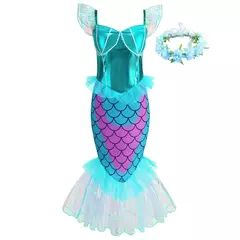 Meninas roxo-azul sereia ariel cosplay vestido de halloween vestido de festa de aniversário meninas praia vestido de férias - comprar online