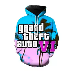 Homens e mulheres Grand Theft Auto GTA 6 3D Print Hoodie de grandes dimensões, crianças Pullovers, roupas de treino, moletons, jogo, novo - loja online