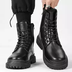 Meia bota casual de couro PU masculina, sapatos de segurança preto, primavera, inverno, tendência - comprar online