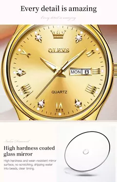 Imagem do OLEVS-Relógio De Pulso Impermeável De Aço Inoxidável Feminino, Relógios Originais Para Senhoras, Relógio De Pulso De Quartzo De Luxo, Ouro