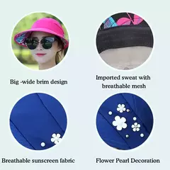 Imagem do Chapéu de sol dobrável de aba larga feminino, viseira de praia anti-UV, chapéu casual feminino, moda férias de verão