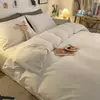 Lençóis de algodão lavados e capas de edredão, estilo japonês, peça dupla, conjunto de cama de quatro peças para estudante, três peças