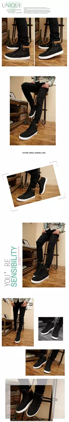 Sapato retrô de skate plataforma masculino, bota casual com renda, top alto, versão coreana, nova moda, outono, 2022 - Wolf Magazine