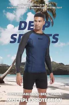 Manga comprida masculina Rash Guard Swimwear, camiseta de Surf seca rápida, camisa apertada de mergulho, roupas de ginástica, proteção UV50 +, azul, nadar, 2023 - Wolf Magazine