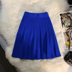 Míni saia plissada de malha feminina, cintura alta elástica, saia guarda-chuva linha A, casual sexy, curta, outono, inverno - comprar online