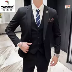 Conjunto de terno slim fit masculino, jaqueta blazers, calça, colete, moda casamento empresarial, roupas de anfitrião, casaco, calças, colete, novo, 2023, 3 peças - Wolf Magazine