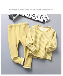 Conjuntos de pijama listrado forrado de pelúcia para crianças, aconchegante, caloroso, projetado para outono e inverno, homewear, adequado para crianças, uso diário e sono